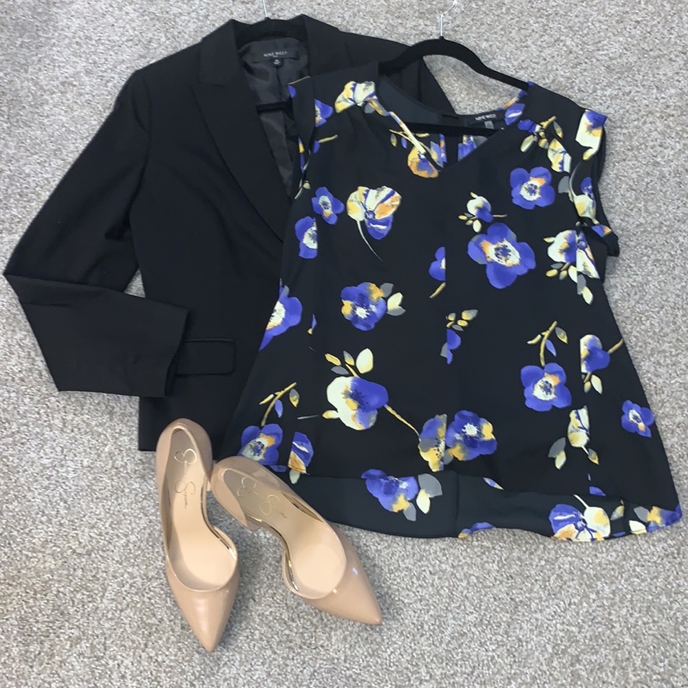 NINE WEST - Floral Cap Sleeve Blouse
